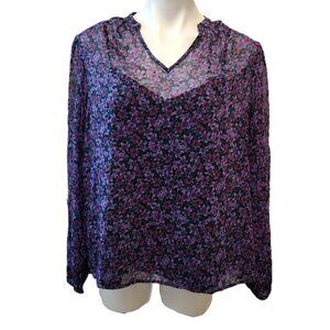 ❤️ 4/$20 New Time & Tru blouse Women's large Sheer chiffon purple black floral